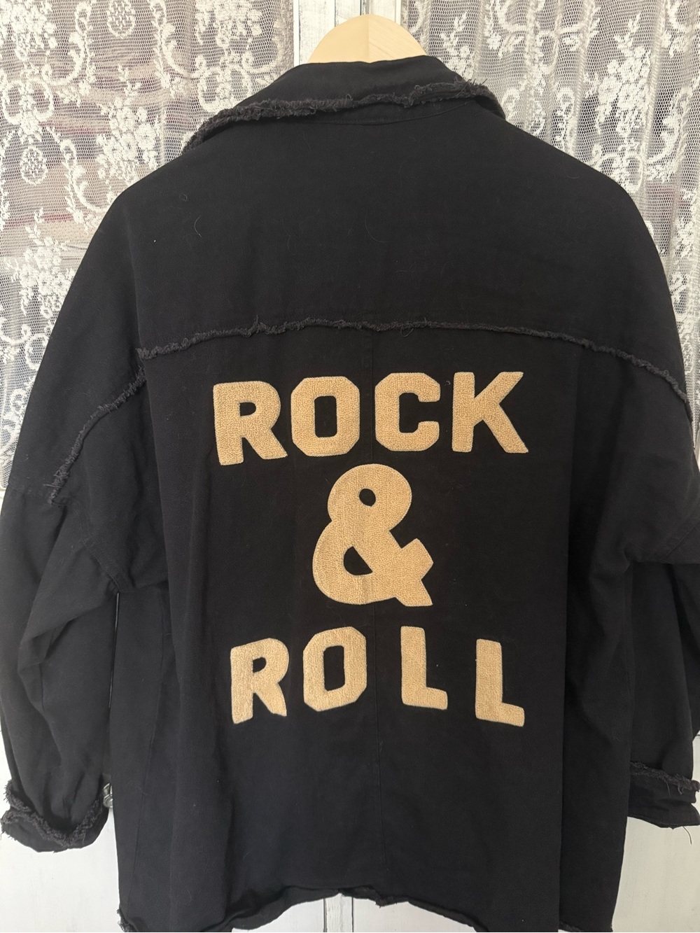 DAVI & DANI Black Jacket with Tan 'ROCK & ROLL' Back Graphic
